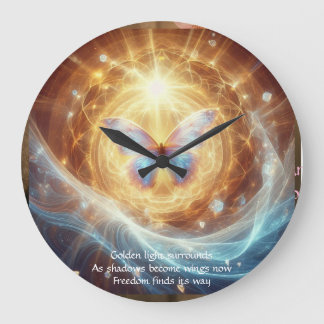 Sacred Transformation - Luminous Butterfly Clock ラージ壁時計