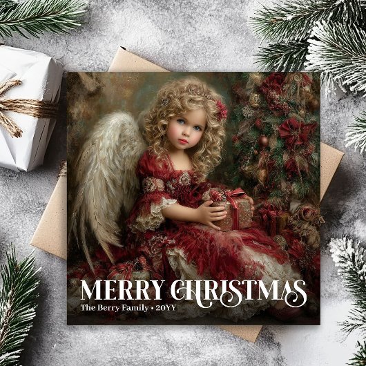 Sacred Victorian Angel Deep Red Gold Christmas  シーズンカード