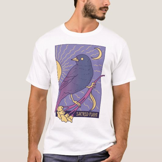 Sacred Whimsical Bird with Crescent Moon Tシャツ (正面)