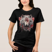 Sacred White Wolf – Ornate Red Mystic Art トライブレンドＴシャツ (正面)