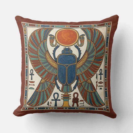 Sacred Winged Scarab of Khepri: Egyptian Revival クッション (正面)