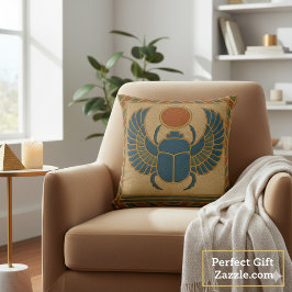 Sacred Winged Scarab Protective Gold Pillow クッション