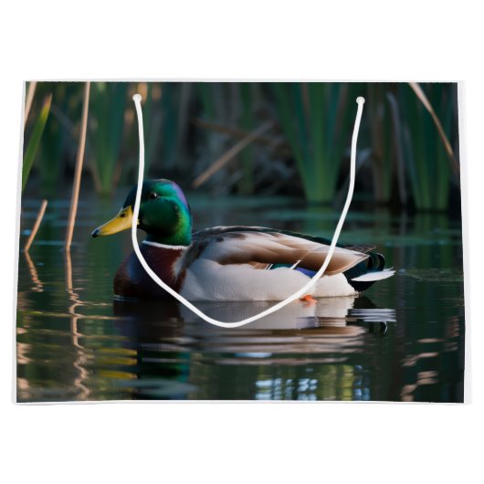 Sacs Cadeaux Canard colvert mâle nageant dans un  ラージペーパーバッグ (正面)