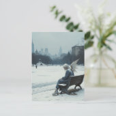 Sad angel in ice skates sitting on a park bench ポストカード (スタンド正面)