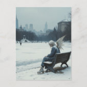 Sad angel in ice skates sitting on a park bench ポストカード (正面)