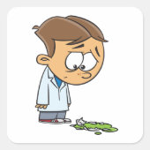 Sad Boy Scientist with Broken Experiment スクエアシール (正面)