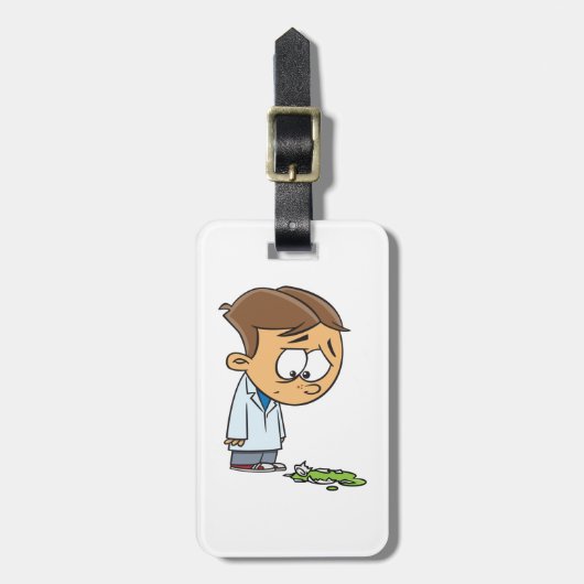 Sad Boy Scientist with Broken Experiment ラゲッジタグ (正面縦)