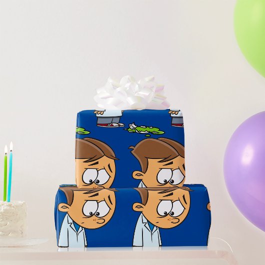 Sad Boy Scientist with Broken Experiment ラッピングペーパー