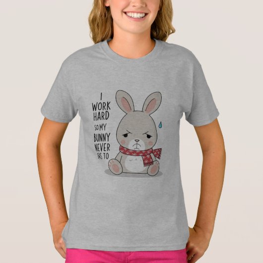 Sad Bunny T-Shirt - Sweet Minimalist Bunny with Cu Tシャツ (正面)