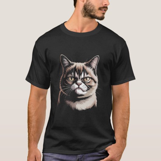 Sad Cat 😿 – 感情豊かな猫のデザイン Tシャツ (正面)