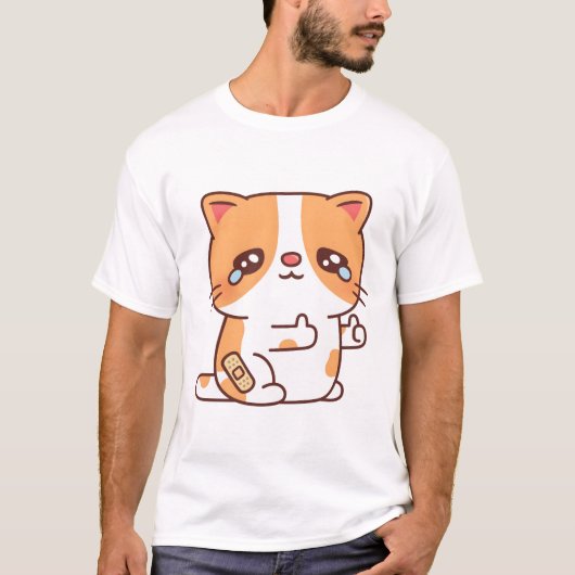Sad Crying Cat But Thumbs Up Tシャツ (正面)