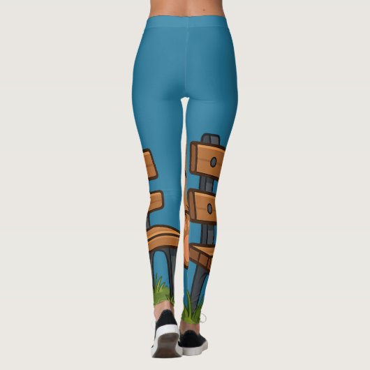 Sad Cute Teddy Bear on Bench – Emotional Cartoon レギンス (裏面)