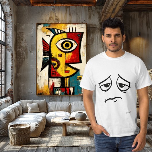 Sad Face Minimalist Emotional Humor Monday Tシャツ