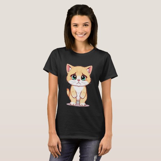 Sad Kitten Meme Standing Cat Silly Funny Cat Lover Tシャツ (正面フル)