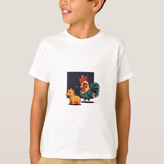 Sad Rooster and Tiny Dinosaur Kids Tシャツ (正面)