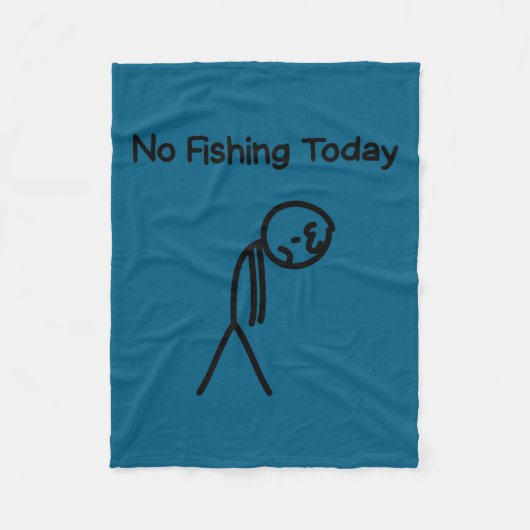 Sad Stick Man Figure Fisherman No Fishing Today Fa フリースブランケット (正面)