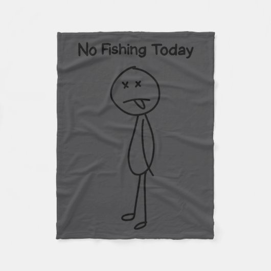 Sad Stick Man Figure Fisherman No Fishing Today Fa フリースブランケット (正面)