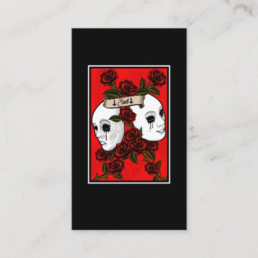 Sad Theater Mask Flowers Pastel Goth 名刺 (正面)