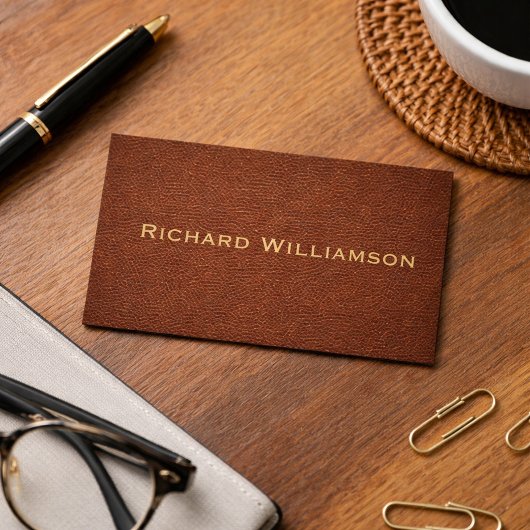 Saddle Brown Leather Texture Minimalist  名刺