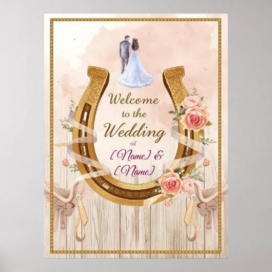 Saddle & Sparkle 西部劇スタイルの結婚式ポスター&サイン ポスター (正面)