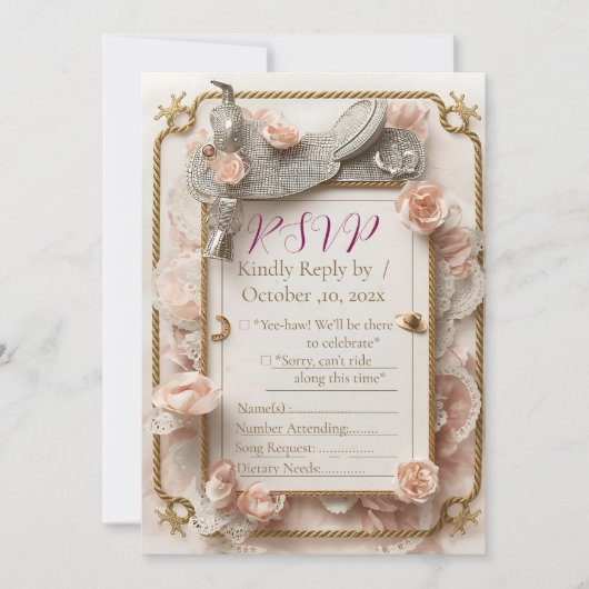  Saddle & Sparkle – Western Wedding RSVP Card (正面)