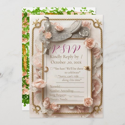 Saddle & Sparkle – Western Wedding RSVP Card (正面/裏面)