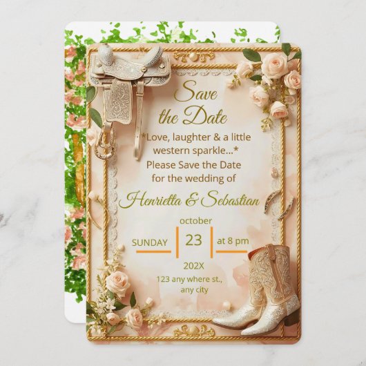 Saddle & Sparkle – Western Wedding Save the Date C (正面/裏面)