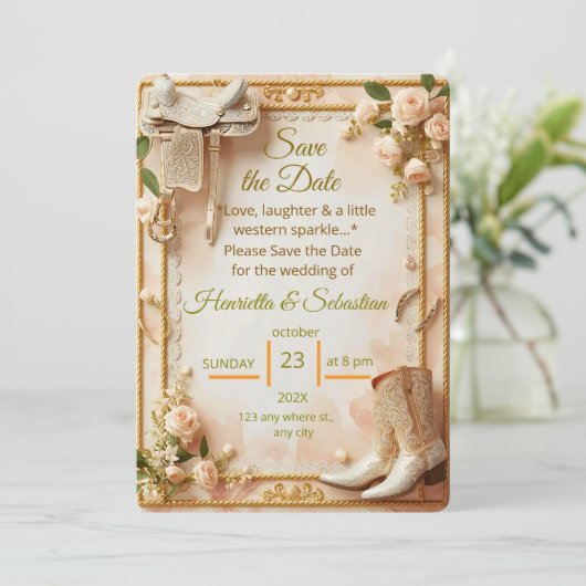 Saddle & Sparkle – Western Wedding Save the Date C (スタンド正面)