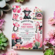 Saddle Up Cowgirl First Rodeo Western Birthday 