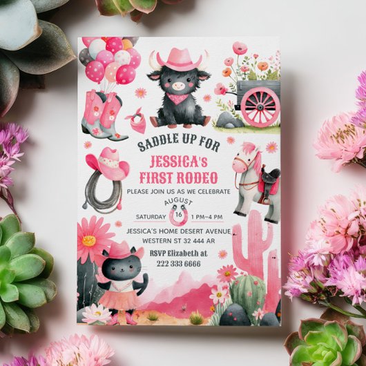 Saddle Up Cowgirl First Rodeo Western Birthday  招待状