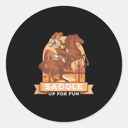Saddle Up For Fun Cowboy Western Riding Humor Tank ラウンドシール (正面)