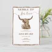 Saddle Up for Love Western Ranch Cow Skull Wedding 招待状 (スタンド正面)
