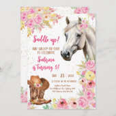 Saddle Up Horse Cowgirl Birthday Invitation 招待状 (正面/裏面)