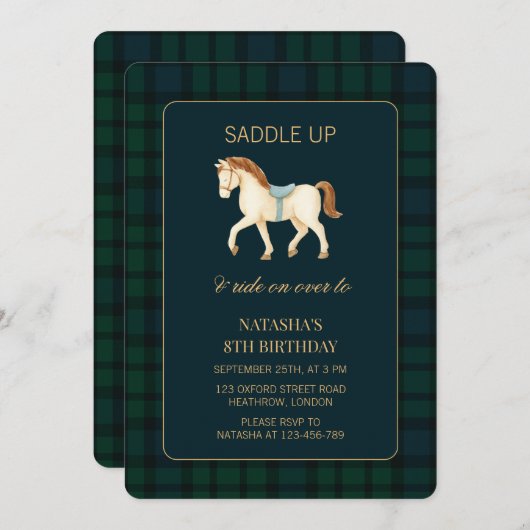Saddle Up Preppy Horse Birthday  招待状 (正面/裏面)