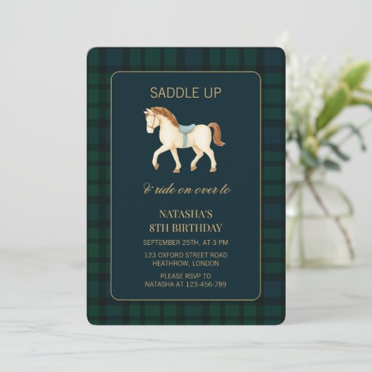 Saddle Up Preppy Horse Birthday  招待状 (スタンド正面)