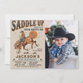 Saddle Up Western Rodeo Cowboy Birthday Photo 招待状 (正面)