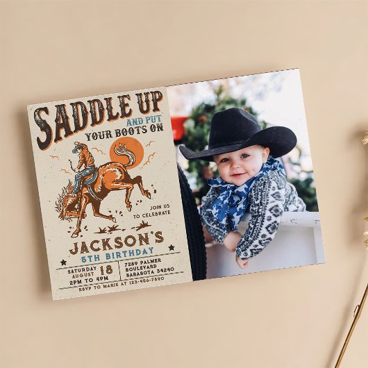 Saddle Up Western Rodeo Cowboy Birthday Photo 招待状