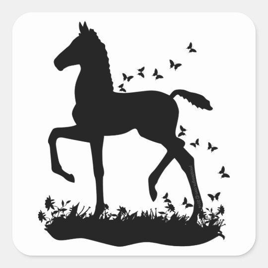 Saddlebredの子馬のシルエットの蝶 スクエアシール Zazzle Co Jp