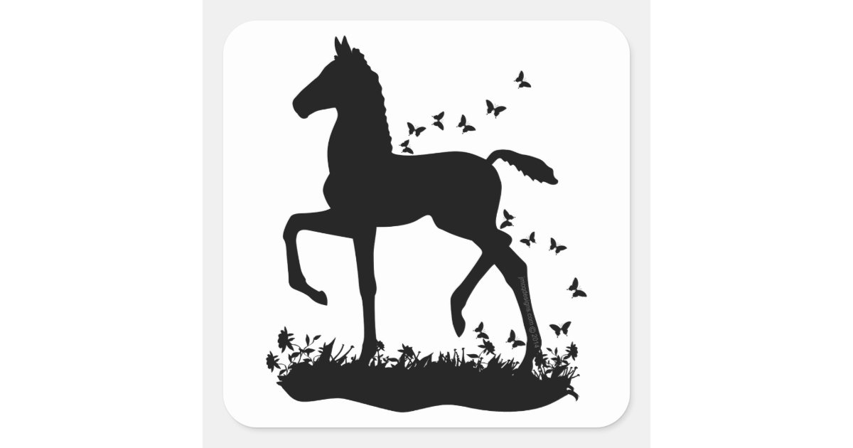 Saddlebredの子馬のシルエットの蝶 スクエアシール Zazzle Co Jp