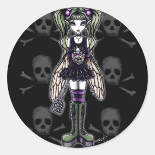 "Sadie"のパンクのはえのFaeryのかわいいスカルのステッカー ラウンドシール