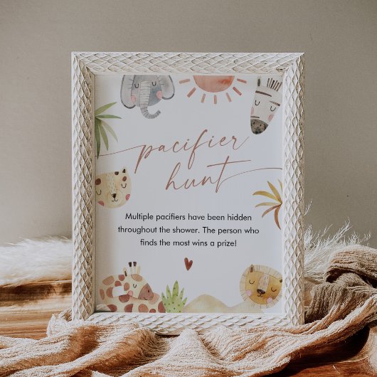 SAFARIおしゃぶり狩りベビーシャワーゲームサイン ポスター