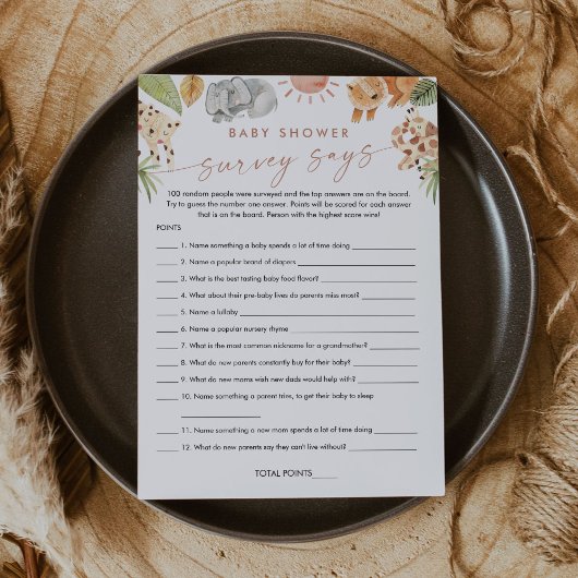 SAFARIのベビーシャワー調査がゲームカードを伝える 招待状