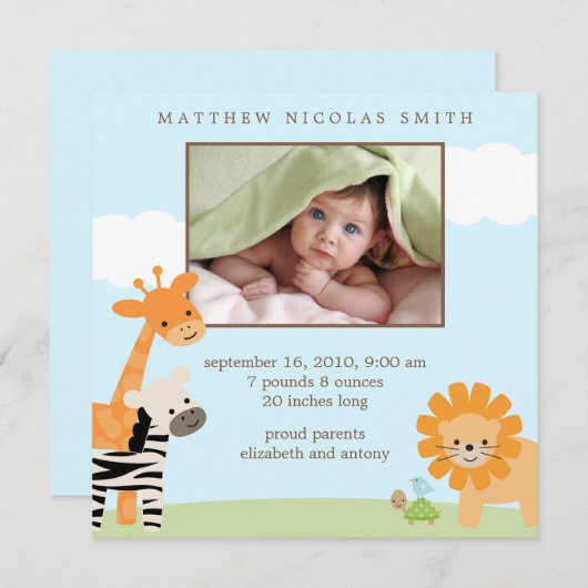 Safariの友人の誕生のお知らせ 案内状 (正面/裏面)