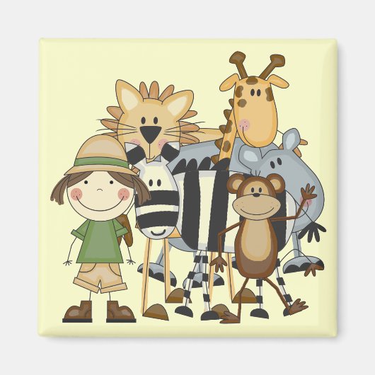 Safariの女の子Tシャツとギフト マグネット (正面)
