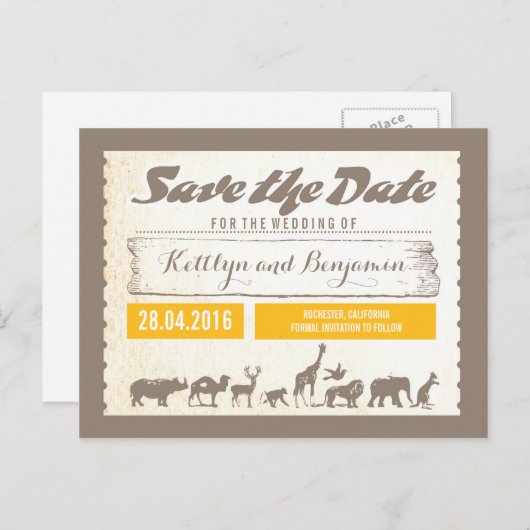 Safariまたは動物園の野生動物はがきを保存する 案内ポストカード (正面/裏面)