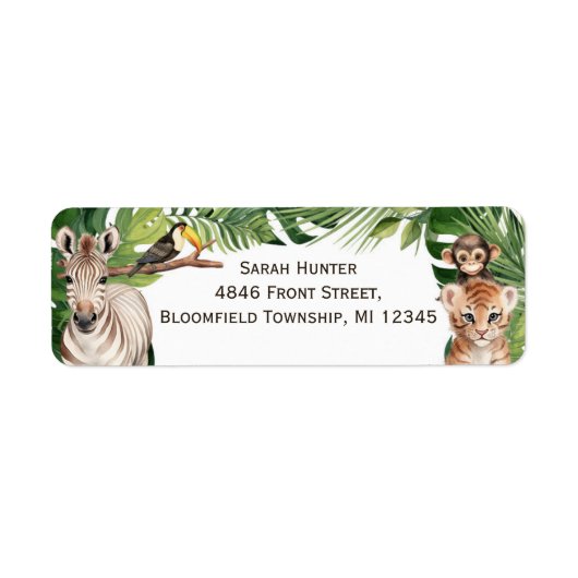 Safariをテーマにしたワイルドワン1歳の誕生日リターンラベル ラベル (正面)