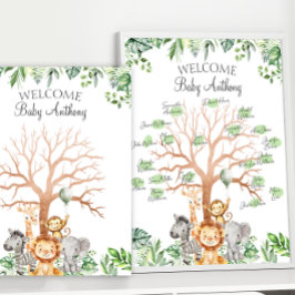 Safariをテーマにした男の赤ちゃんシャワー指紋ツリー ポスター