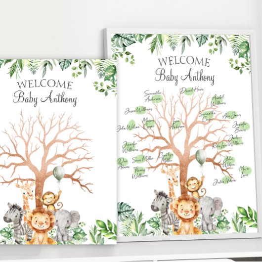 Safariをテーマにした男の赤ちゃんシャワー指紋ツリー ポスター