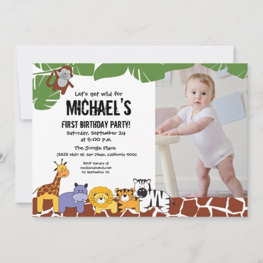 Safariをテーマにした | 最初の誕生日 | 暴れよう 招待状 (正面)