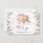 Safariサンキューカード。女の子のジャングル誕生日 カード (正面)